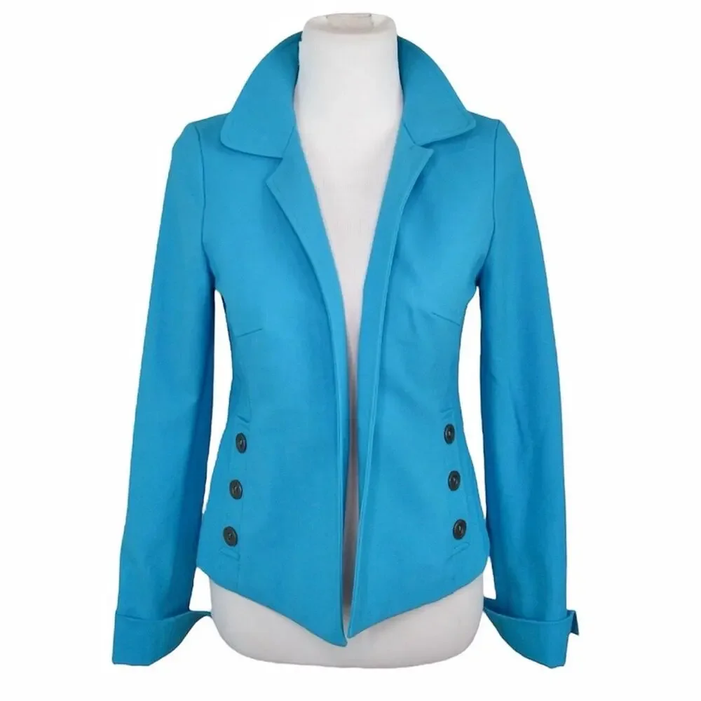 NINA MCLEMORE Turquoise Blue Blazer Open Front Jacket Women’s Size 2